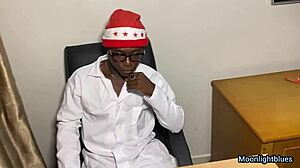 Petite ebony gifts bbc doctor a Christmas office fuck