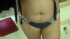 curvy student sneaks into hotel bathroom for a quick thrill.