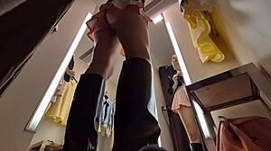 this hot blonde skipped panties for a see-through try-on, caught on hidden cam in dressing room