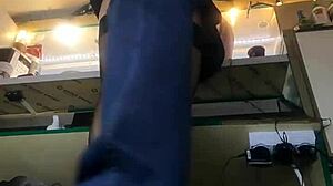 Milf serves guests in mini skirt during winter