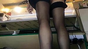 Milf serves guests in mini skirt during winter