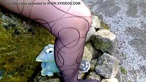 Check out Hot-Pussy66 rocking black pantyhose in public!