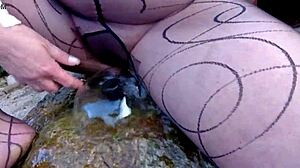 Check out Hot-Pussy66 rocking black pantyhose in public!