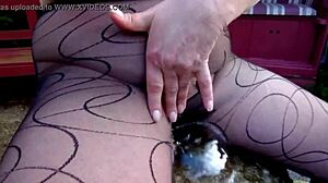 Check out Hot-Pussy66 rocking black pantyhose in public!