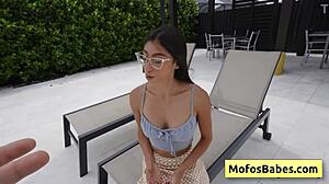 i'm a petite brunette teen swallowing by the pool