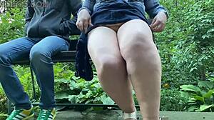 Huge panties got wet from pissing in the public park