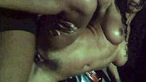 A milf gets fucked outdoors at night