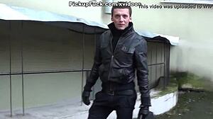 Blonde amateur intensely sucks cock on public porch