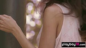 Lovely Brunette German Teen Bianka Helen Strips Outdoors