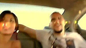 brunette sucks cock in a car then gets dick in her tight teen pussy