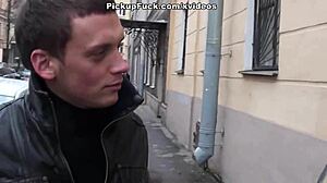 Blonde amateur intensely sucks cock on public porch