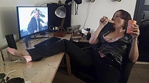 french slut in satin corset fucks doggystyle with deep emotion