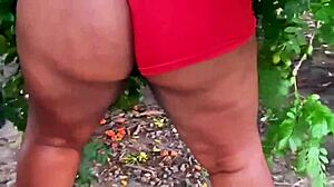 Damn! Evangelical neighbor caught picking fruits in tight lingerie!