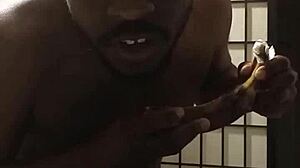 Woman uses banana on tits in kitchen with big black cock