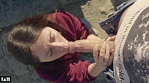 Amateur whore craves cock for outdoor deepthroat with stranger!