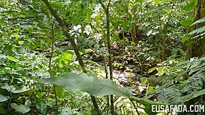 Milf performs oral on interracial cock outdoors