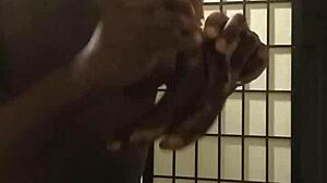 Woman uses banana on tits in kitchen with big black cock