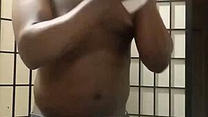 Woman uses banana on tits in kitchen with big black cock