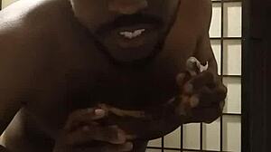 Woman uses banana on tits in kitchen with big black cock