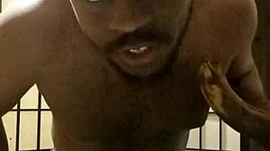 Woman uses banana on tits in kitchen with big black cock