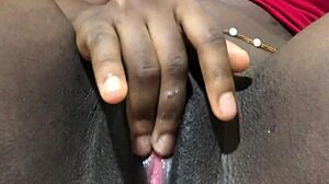 Ebony homemade solo has big pussy soaking wet during orgasm