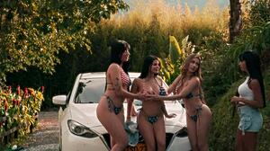 Sexy Latinas Splash and Squirt While Washing Cars in Wild Orgy.