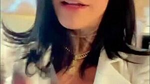 Latina babe with big tits and ass gives blowjob to Brazilian stud