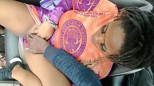 Chubby Ebony Amateur Moans with Vibrator Fun in Car