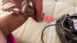 Stepsister jerks cock with panties and cums on tits in russian amateur talk