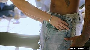 In the tent, busty Asian beauty rides clothed while friend watches homemade.