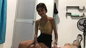 Much milk from my big dick for stepsister's blowjob