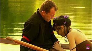 Ever seen a hot couple banging hard on a lake boat outdoors?