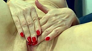 Blonde milf fingering her wet pussy