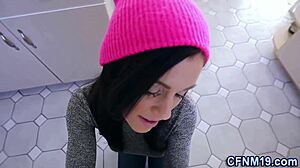 Clothed teen hottie sucks monster cock