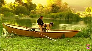 Ever seen a hot couple banging hard on a lake boat outdoors?