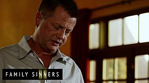 stepfather catches stepdaughter masturbating to his videos and demonstrates sex