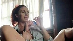 Brazilian brunette gets wet pussy masturbating while watching porn complete on red