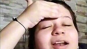 Latina brunette gets fucked hard by stepbrother in bathroom