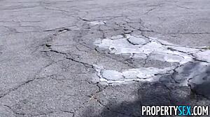 Stunning Shemale Agent Rides Hard In Open House Cowgirl Fuck