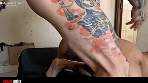 Yo, watch Carlos Simões, tatted stud, slam his huge rod into this young Latina!