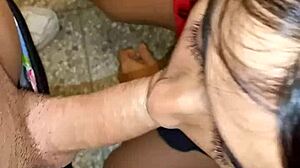 Transsexual Latina sucks my cock then I fuck her ass in the kitchen with close-up view