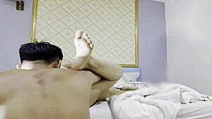 step-bro helps with a relaxing massage using baby oil