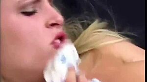 Blonde babe masturbates in her wet silk panties