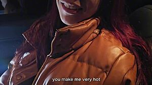 Bookstore girl removes condom for creampie in car