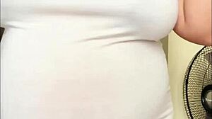 Pregnant Arab beauty teases with milky boobs on cam