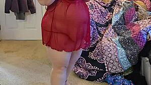 bbw in lingerie teases with slow striptease on homemade video