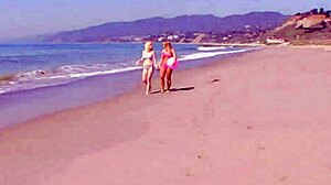 two lesbian bimbos finger shaved pussies after beach