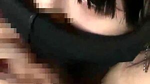 An eighteen-year-old amateur brunette with big tits seduces in erotic lingerie, delivering intense blowjobs and handjobs in the bedroom, culminating in cum swallowing with upward glances.