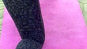 ebony milf’s morning workout with pussy spreading action outdoors.