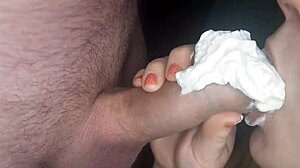 nanami slurps a huge cock with whipped cream dripping everywhere